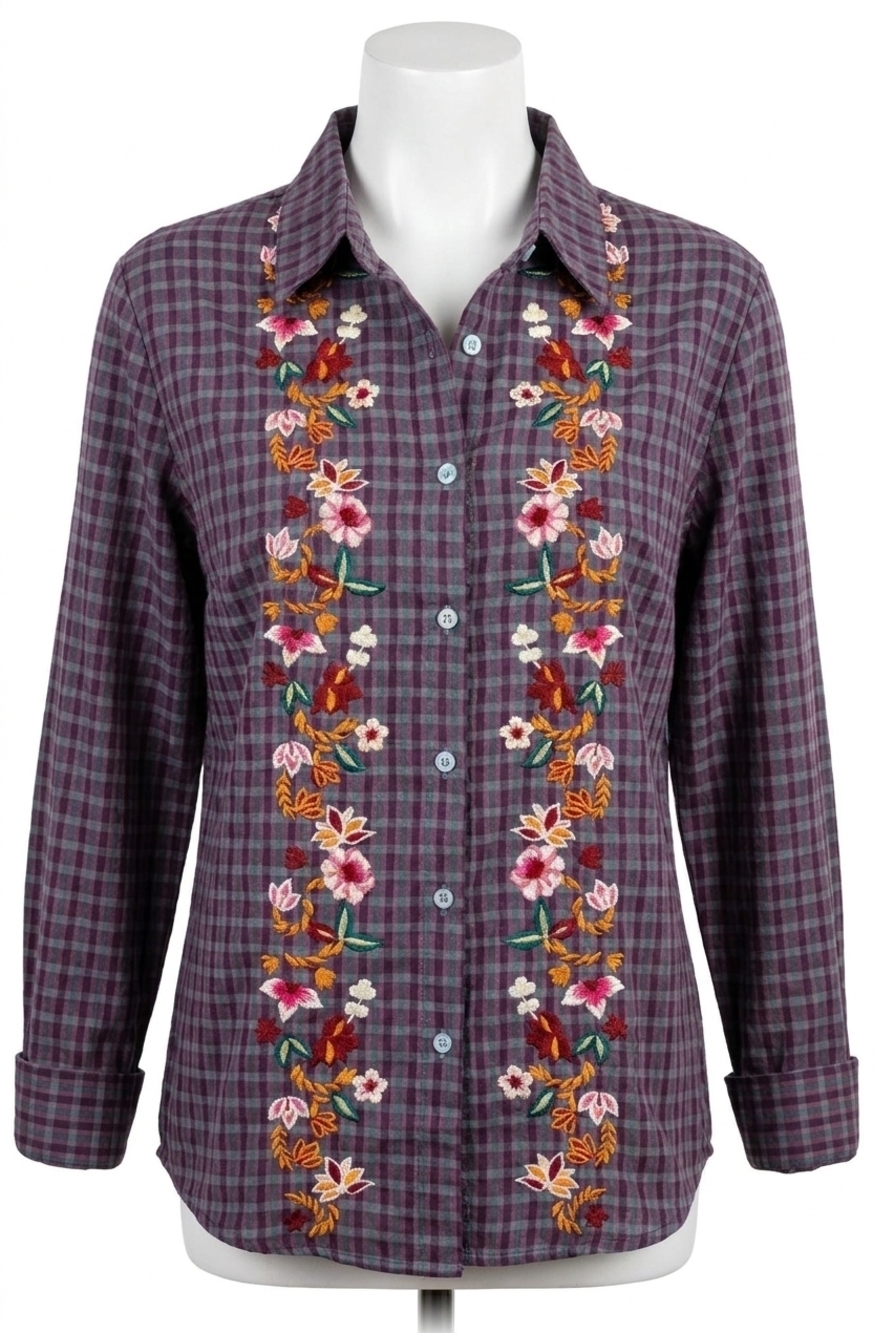 NEW LAYERZ CLOTHING embroidered plaid shirt in navy multi